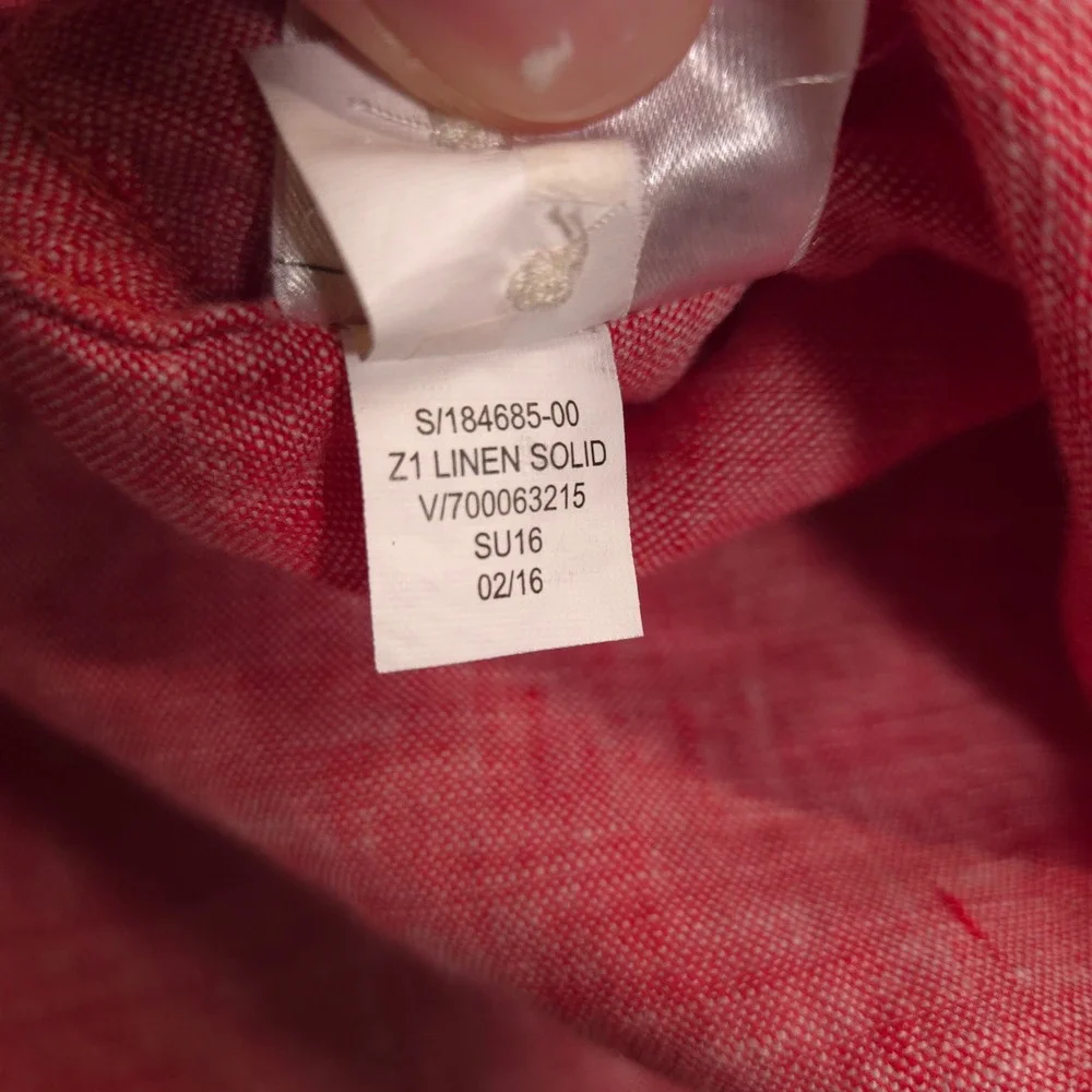 Banana Republic Linen Shirt Mens S Red White Woven Camden Fit Long Sleeve Preppy